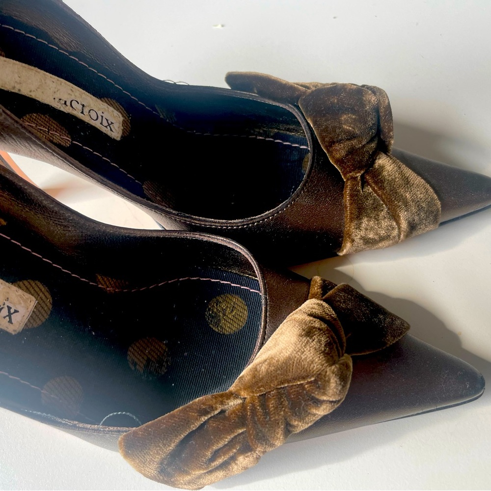 Vintage Christian Lacroix couture  leather bronze /cappuccino pumps Sz 36 1/2